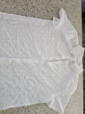 White Textured Short Sleeve Button-Up Shirt